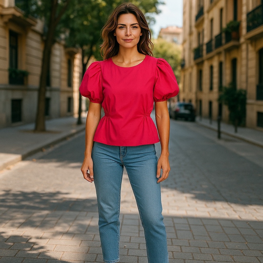 Scoop NYC Pink Puff Sleeve Blouse